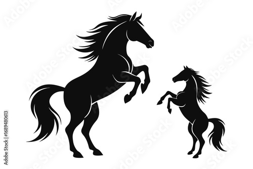 Rearing up black mustang horse vector silhouette. Rearing up black mustang - standing horse side view vector silhouette