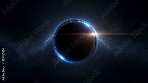 Dramatic Visualization of a Black Hole in Space with Bright Light and Stellar Dust, Representing Gravity and Cosmic Phenomena