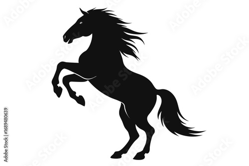 Rearing up black mustang horse vector silhouette. Rearing up black mustang - standing horse side view vector silhouette