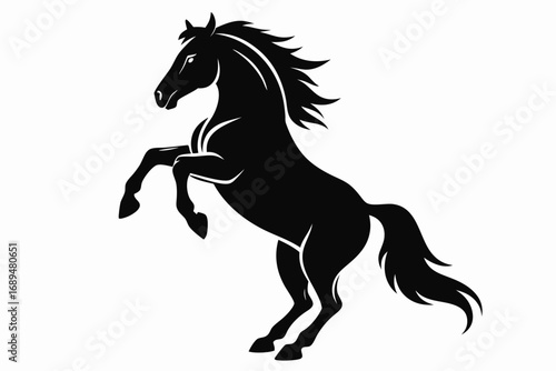 Rearing up black mustang horse vector silhouette. Rearing up black mustang - standing horse side view vector silhouette