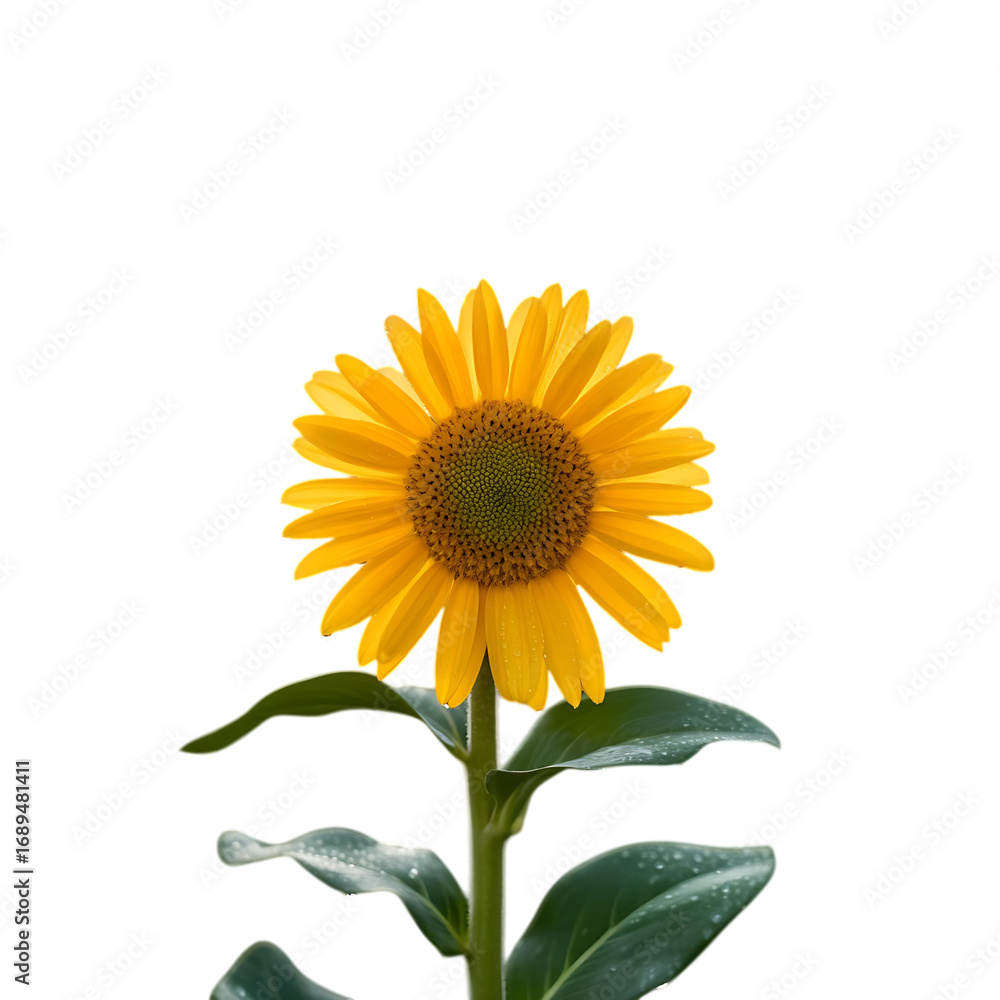 Obraz premium Bright yellow sunflower bloom with green leaves isolated royalty free stock photos premium quality transparent background