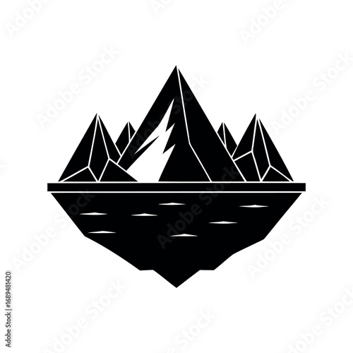 Abstract Mountain Range Reflected on Water, Geometric Peaks and Floating Island