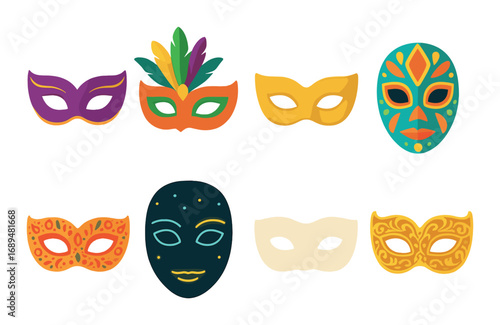 Vibrant carnival masks with diverse colors and ornate designs