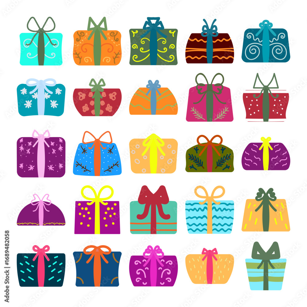 Fototapeta premium Flat Gift Boxes Vector Illustration Set