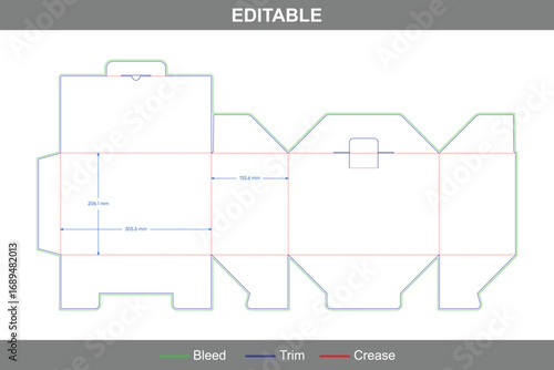 Tuck end boxes with security buckles dieline template, custom dimensions folding carton packaging design for secure packaging with accurate die line layout