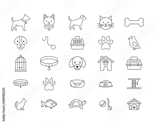 Pet Icon Set Line Art Style Template