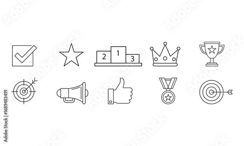 Success Icon Set Line Art Style Template