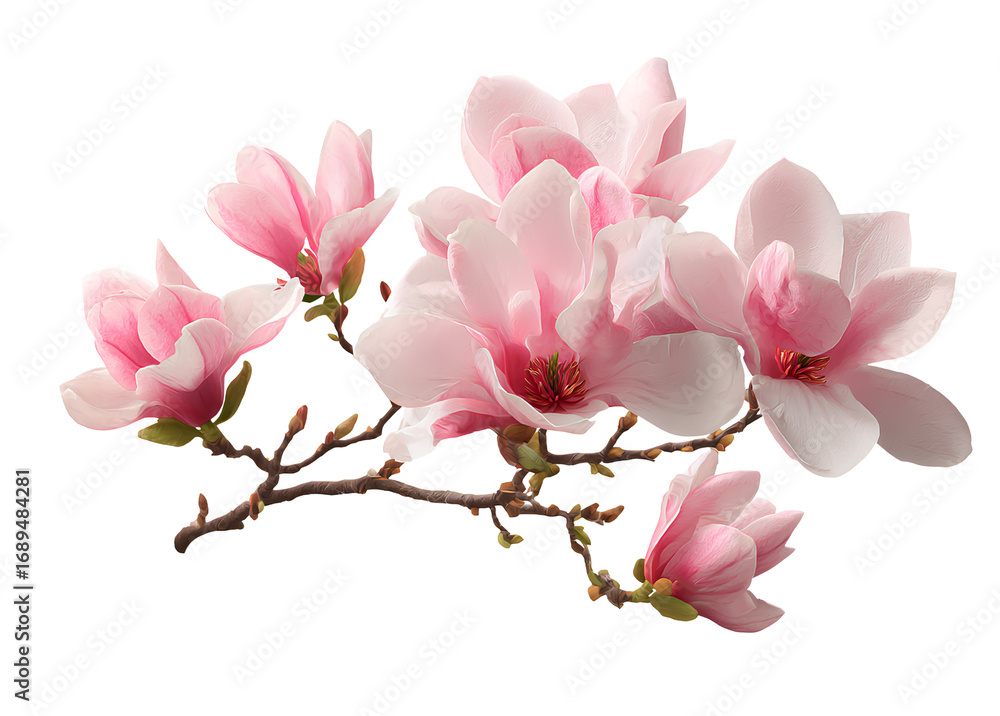Obraz premium a pink magnolia flower, in the style of clip art, on a transparent background, a png file with a white border around the subject, 