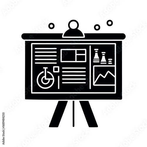 Presentation board featuring a graph, chart, and other statistical information.