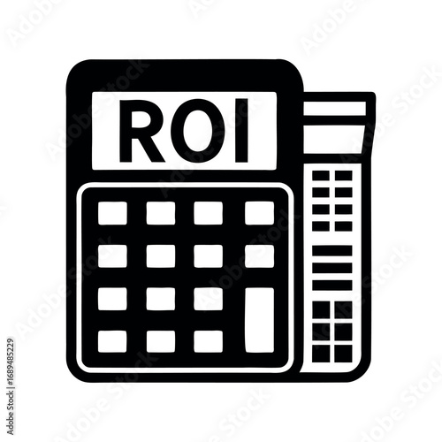 Black and White ROI Calculator Illustration for Financial Analysis and Investments
