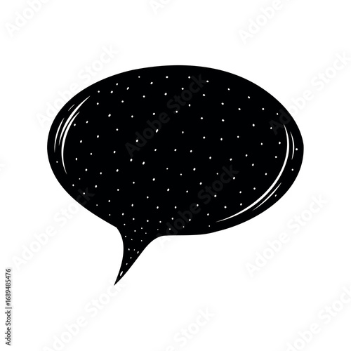 Black speech bubble filled with white dots over a white background