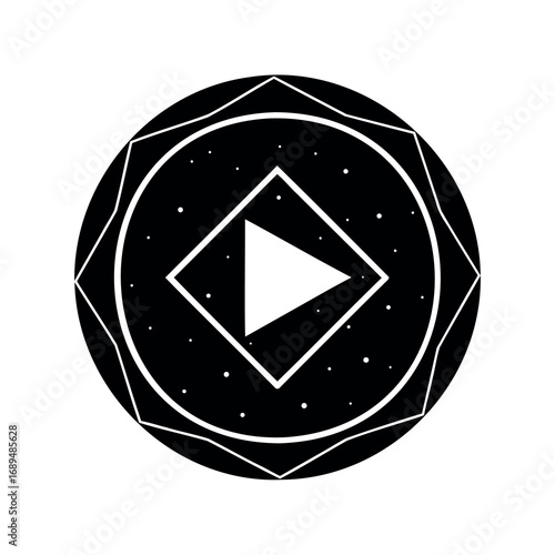 Geometric design of a play button within a decorative frame circle