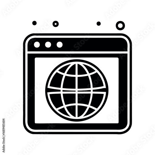 Stylized black and white representation of a web browser showcasing a globe