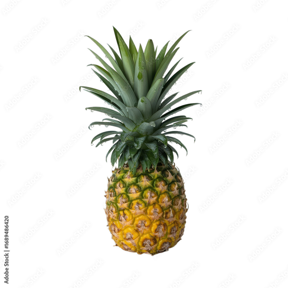 Fototapeta premium Ripe pineapple with green spiky leaves fruit tropical