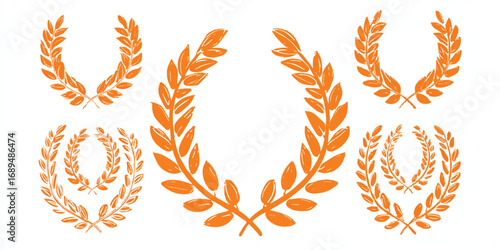 Orange sketched laurel wreath collection illustration for achievement celebration or decoration projects and design applications