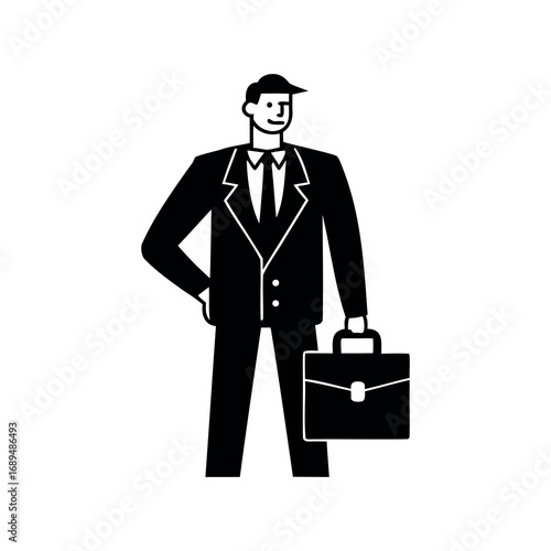 Illustration of a business man in a suit holding a briefcase
