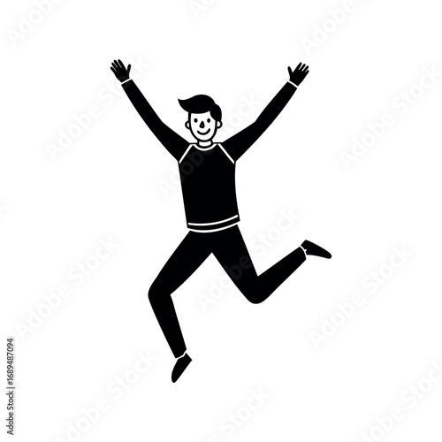 Black and White Illustration of a Joyful Person Jumping in the Air