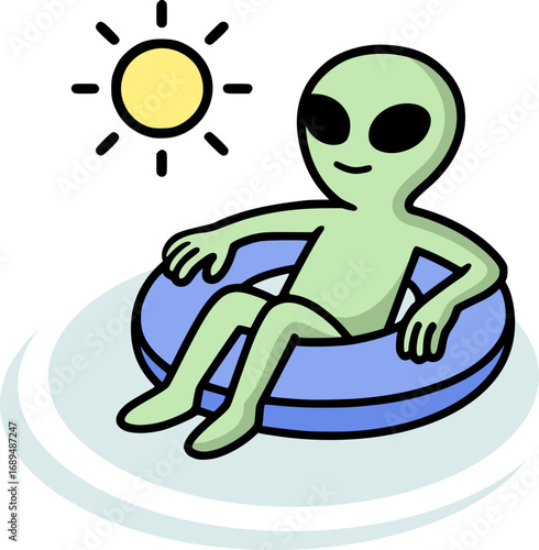 Funny alien in swim float draw