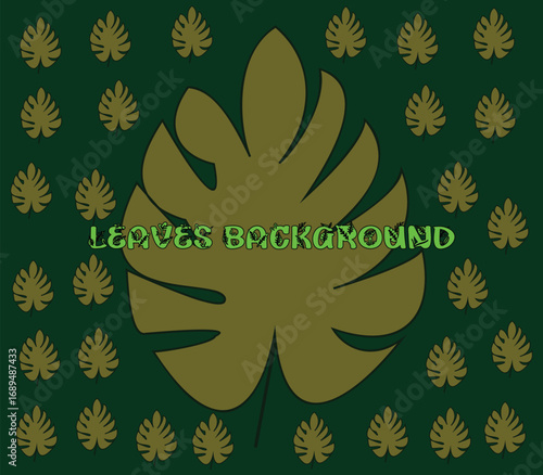 Tropical monstera leaf pattern background in shades of green and olive color