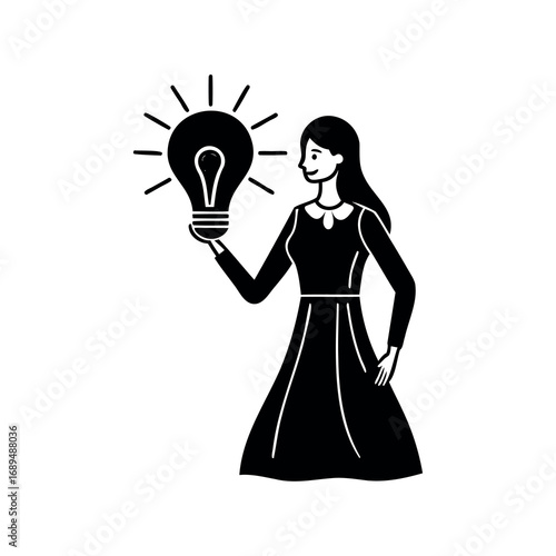 Woman holding an illuminated lightbulb in her hand idea generation concept