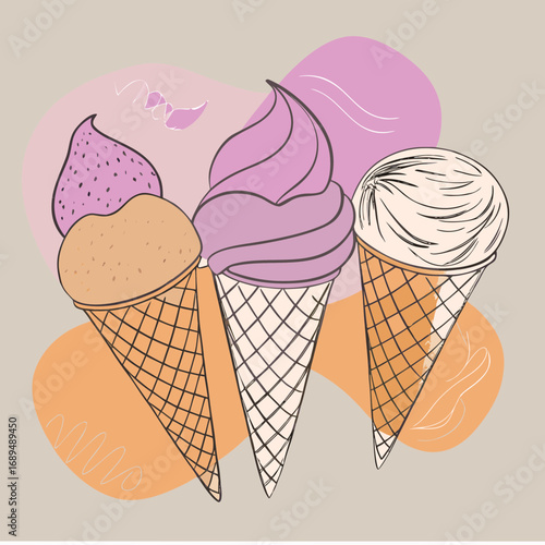 Three Ice Cream Cones Illustration