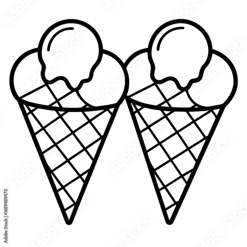 Two Ice Cream Cones Outline
