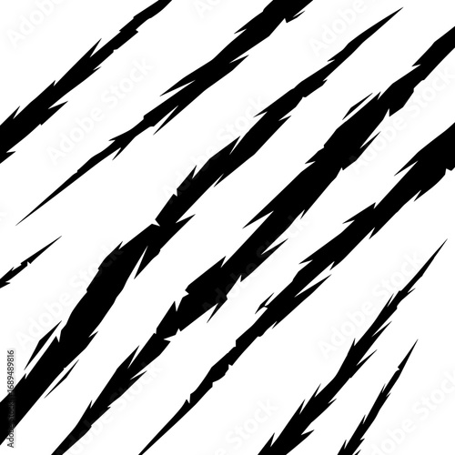 Abstract illustration of jagged black stripes on a white background with a dynamic diagonal pattern