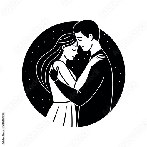 Romantic embrace under the stars, a couple in love sharing an intimate moment
