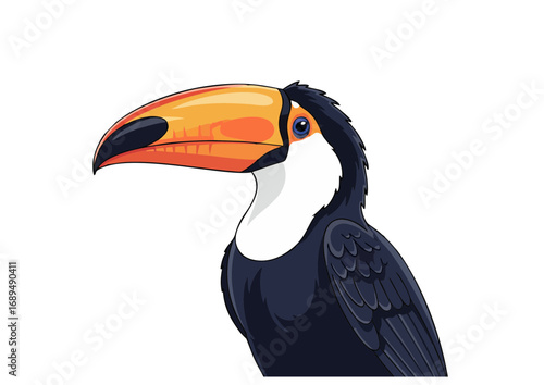 Colorful toucan sitting on a branch with a minimalist background for illustration concept

