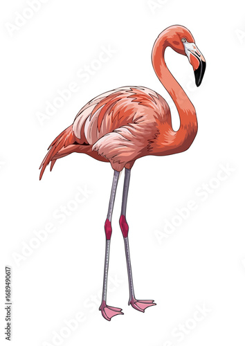 Elegant flamingo balancing on one leg with a minimalist background for illustration concept