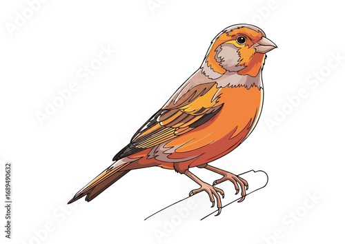 Vibrant canary perched on a branch with a minimalist background for illustration concept