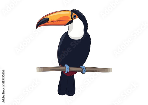 Colorful toucan sitting on a branch with a minimalist background for illustration concept
