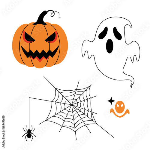 Halloween festive decorations spooky pumpkins ghosts spiders webs and stars for holiday celebrations