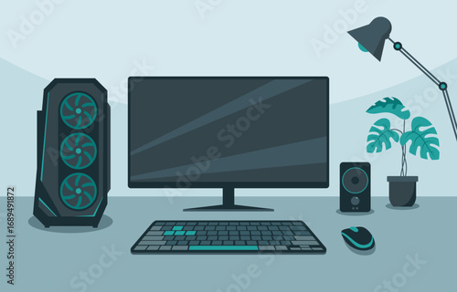 Computer Desktop Setup Illustration