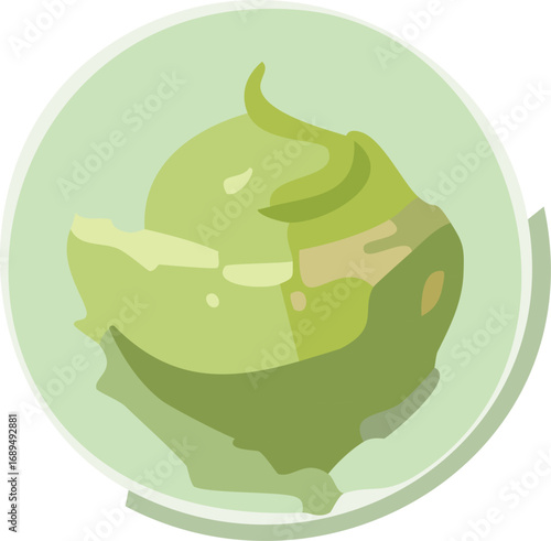 Stylized illustration of a kohlrabi, light green color, on a light green plate.