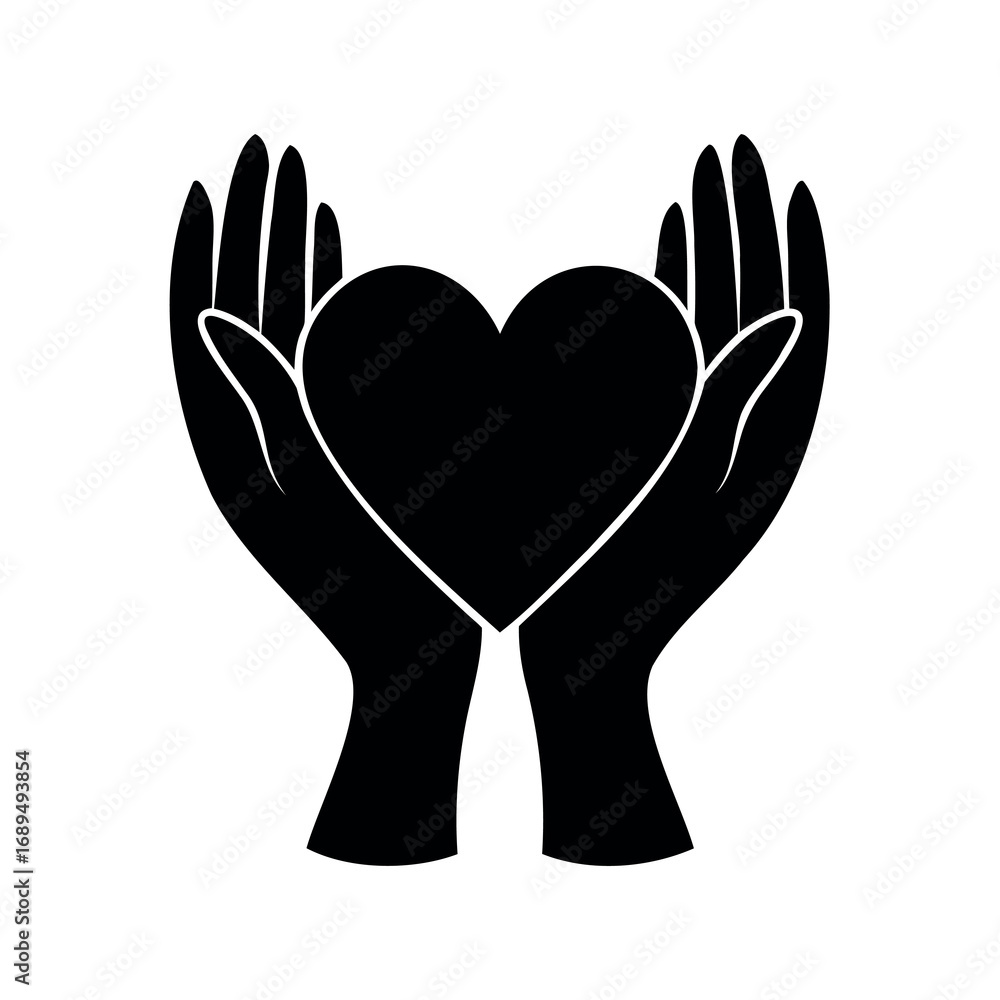 Obraz premium Hands holding heart silhouette, representing love, care, and protection concept
