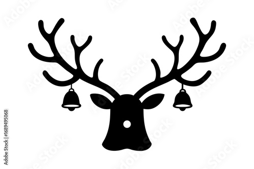 Reindeer Head with Bells Icon – Symbol of Christmas, Holiday, and Festive Spirit