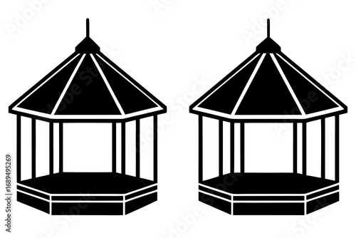 Dual Gazebo Icons: Park, Garden & Outdoor Event Venue Design