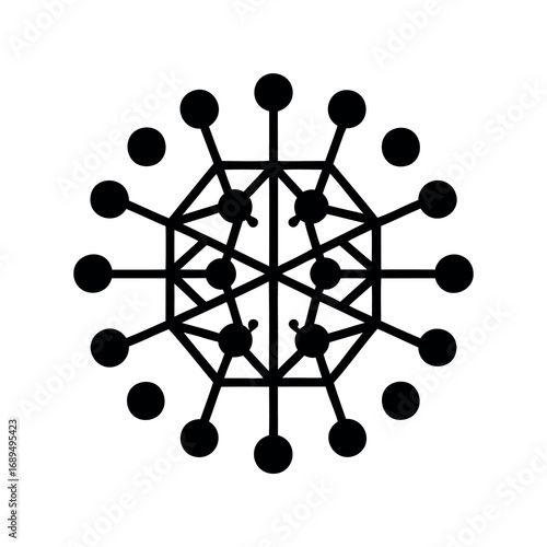 Abstract representation of complex network structure with interconnected nodes and hubs