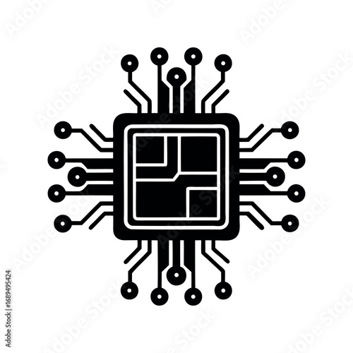 Stylized illustration of a computer chip showing connections and internal components