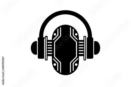 Black Headphone Circuit Icon for Music and Tech Enthusiasts