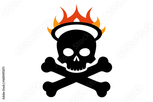 Flaming Skull & Crossbones Icon: Danger Warning & Edgy Design