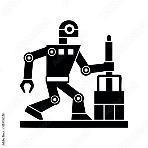 Isolated icon of a robot carrying a multi tiered object, modern futuristic design
