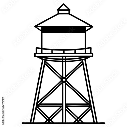 Black and white illustration of water tower structure