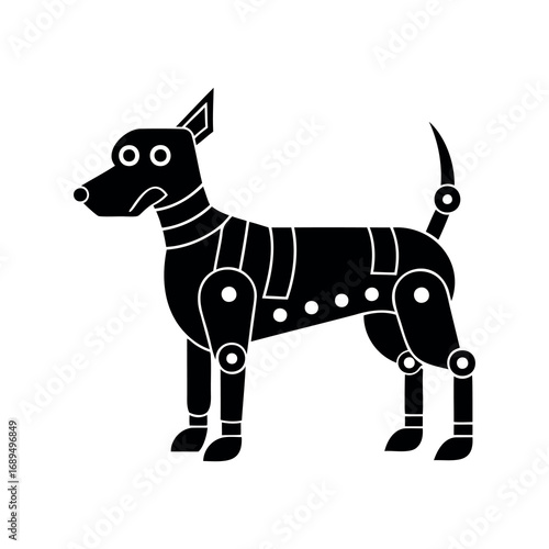 Stylized Black Robot Dog with Articulated Joints and Tail Design