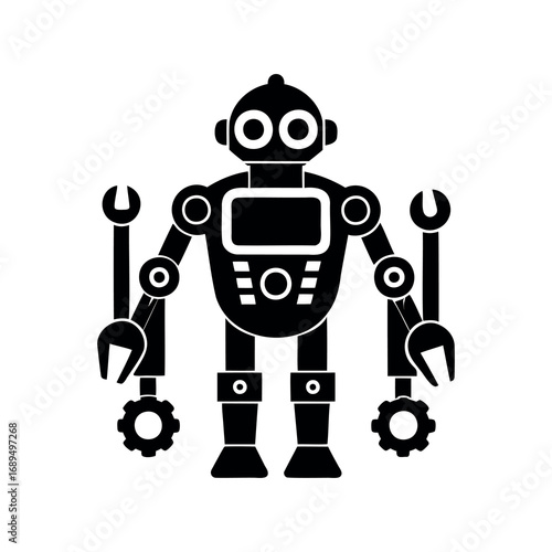 Retro Robot with Tools and Gears Ready to Build Something Amazing