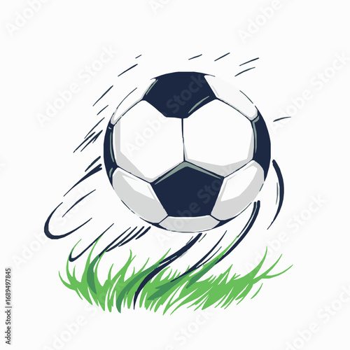 Dynamic Soccer Ball in Motion Above Green Grass with Motion Lines football sport