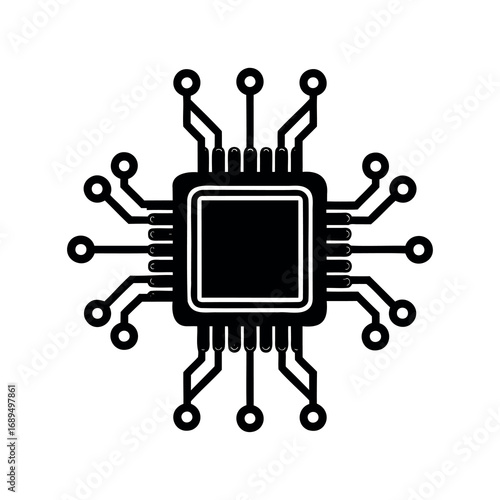 Simplified black and white vector graphic of a generic integrated circuit design
