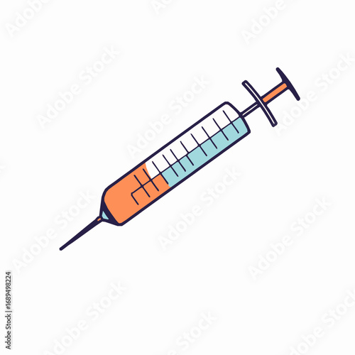 Hand Drawn Medical Syringe With Orange And Blue Liquid On White Background healthcare injection