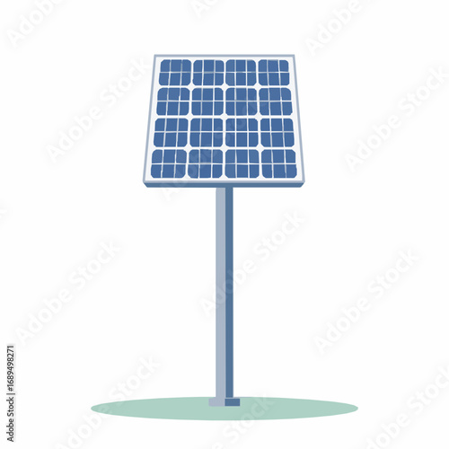 Single solar panel mounted on a pole in a grassy area solar energy renewable energy